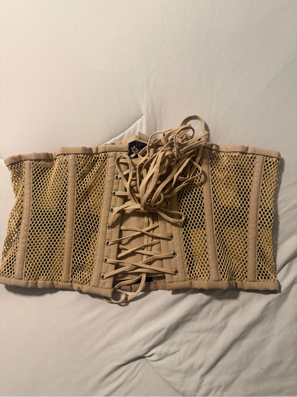 Orchard Corset Beige Lace-Up Mesh Waist Cincher Belt